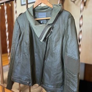 Kate & Mallory Olive Faux Leather Asymmetrical Zip Jacket